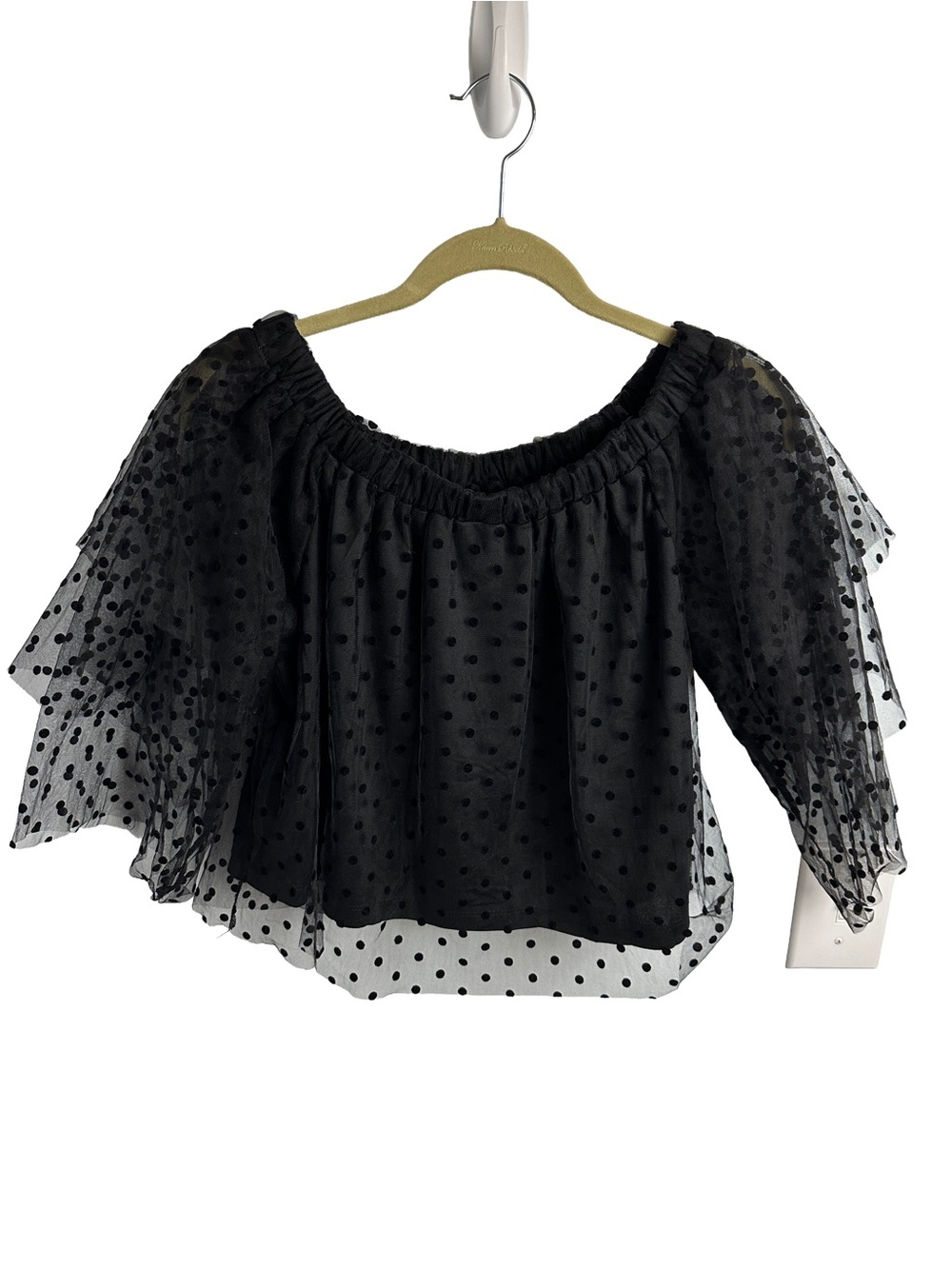 Black Polka Dot Off-Shoulder Mesh Blouse Whimsygoth